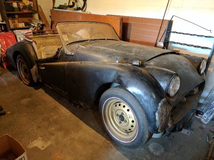 1959 Triumph TR3A, looks complete, 4 cylinder, dual carb, many extra parts.  