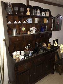 EARLY AMERICAN WOODEN CABINET WITH HUTCH - 48" WIDTH X 20" DEPTH X 73" HEIGHT