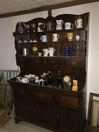 EARLY AMERICAN WOODEN CABINET WITH HUTCH - 48" WIDTH X 20" DEPTH X 73" HEIGHT