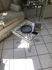 SMALL WHITE METAL AND GLASS TABLE