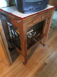 KITCHEN WOOD AND TILE CART--20" WIDTH X 28" DEPTH X 32" HEIGHT