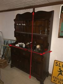 EARLY AMERICAN WOODEN CABINET WITH HUTCH - 48" WIDTH X 20" DEPTH X 73" HEIGHT