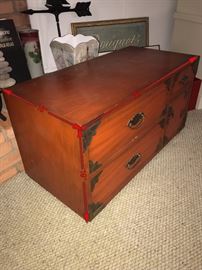 THOMASVILLE RED ORIENTAL CABINET WITH DRAWERS- - 36" WIDTH X 18" DEPTH X 19" HEIGHT