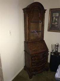 ANTIQUE MAHOGANY SLIM SECRETARY DESK-24.5” WIDTH X 75” HEIGHT X 16.5”DEPTH