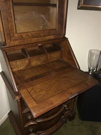 ANTIQUE MAHOGANY SLIM SECRETARY DESK-24.5” WIDTH X 75” HEIGHT X 16.5”DEPTH