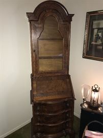 ANTIQUE MAHOGANY SLIM SECRETARY DESK-24.5” WIDTH X 75” HEIGHT X 16.5”DEPTH