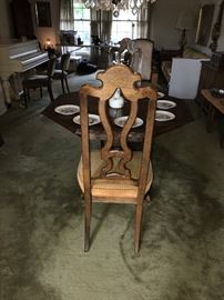 HEXAGON SHAPE SOLID WOOD DINING TABLE WITH TWO 20"LEAVES, 6 CHAIRS AND TABLE COVERS-44" DIAMETER X 28.5" TALL