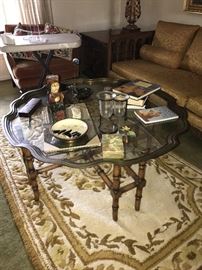 BAMBOO , GLASS AND BRASS VINTAGE COFFEE TABLE