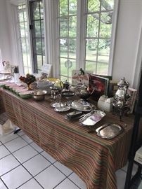 SILVER-PLATED TRAYS, BOWLS, COFFEE POTS