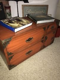 THOMASVILLE RED ORIENTAL CABINET WITH DRAWERS- - 36" WIDTH X 18" DEPTH X 19" HEIGHT