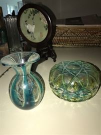 VINTAGE VASE AND GLASS LIDDED JAR