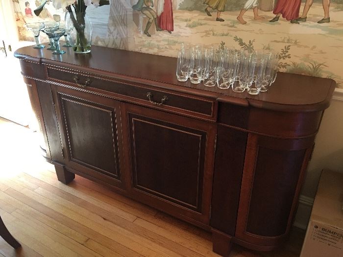 AVAILABLE FOR PRESALE: Custom sideboard, 78 x 25 x 38 to store custom leaves from round pedestal table. There are two of these and they are identical.