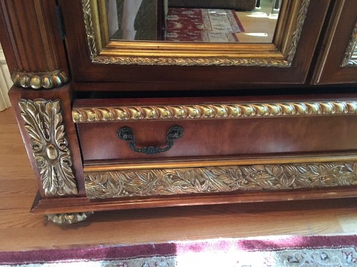AVAILABLE FOR PRESALE: Fabulous antique reproduction armoire. Close-up detail.
