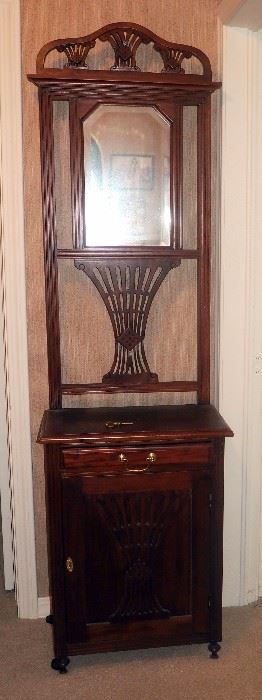 Hall Tree/Cabinet With Beveled Mirror, Drawer, Lower Storage And Hinged Key 78"H x 22.5"W x 13"D