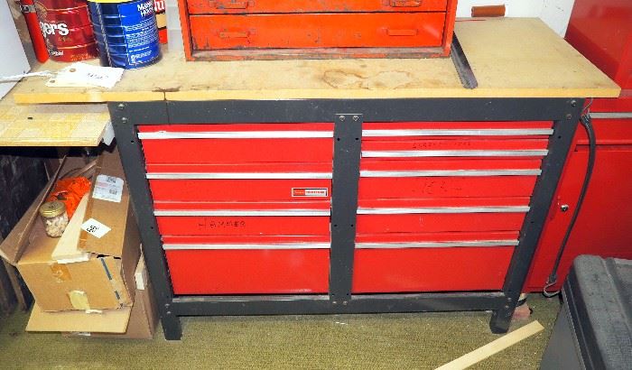Sears Craftsman Tool Box With Wood Top 33.25"H x 54"W x 20.25"D