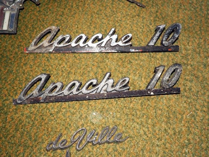Vintage Vehicle Emblems And Window Handles, Qty 21 Pieces, Chevrolet, Caprice, Apache 10, Ford, Mustang, Lariat, Corvair, More