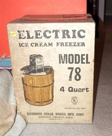 Vintage Unopened Richmond Cedar Works Mfg Co Electric Ice Cream Freezer, Model 78, 4 Qt, NIB