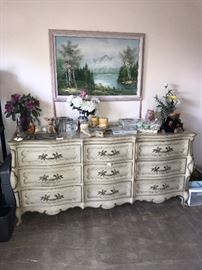 FRENCH PROVINCIAL LONG DRESSER WITH MATCHING MIRROR
