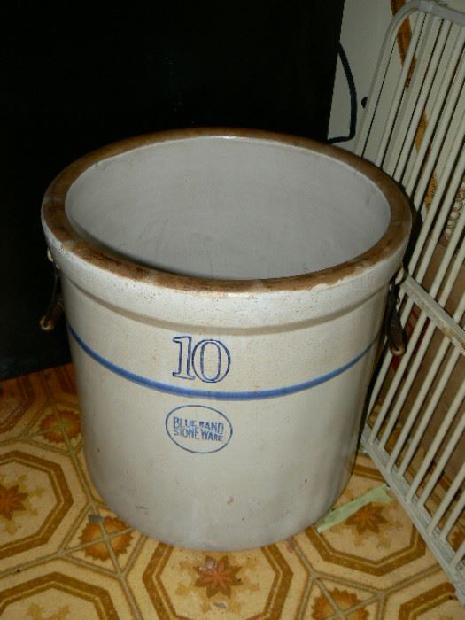 10 gallon Blue Band stoneware crock