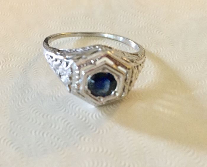 Sterling silver and simulated sapphire ring