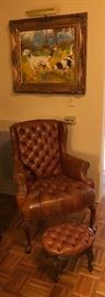 Leather Tufted Chair and Stool