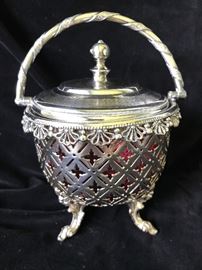 Silver Plate Covered Jar with Cranberry Liner