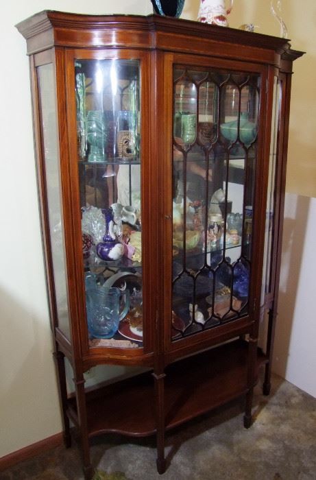 C/1900 Mahogany Tall Sheraton China Cabinet w/"S" curved glass side panels, 67 1/2"h. 