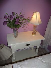 PAINTED  SIDE TABLE, LAMP, FLORAL