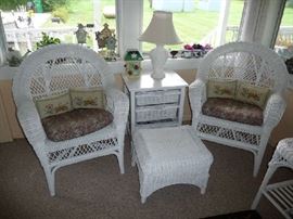 WICKER FURNITURE, GARDEN DECOR ON LEDGE