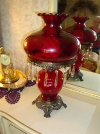 Red Hurricane Lamp with Glass Prisms (2)