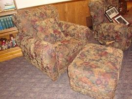 Floral Upholstered Overstuffed Chair with Ottoman