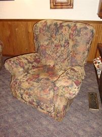 Floral Upholstered Overstuffed Swivel Reclining Chair 