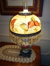 Leaf Print Hurricane Lamp with Glass Prisms