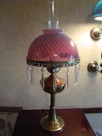 Cranberry Table Lamp w/ prisms
