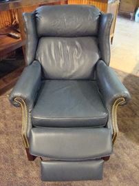 Leather Wingback Recling Chair (Blue)