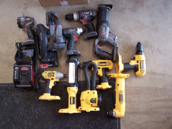One set Dewalt 18 volt battery operated multi tool set with chargers and batts.  One Porter Cable 18 volt multi tool set with chargers and batteries.  Batteries will be charged and ready for use.