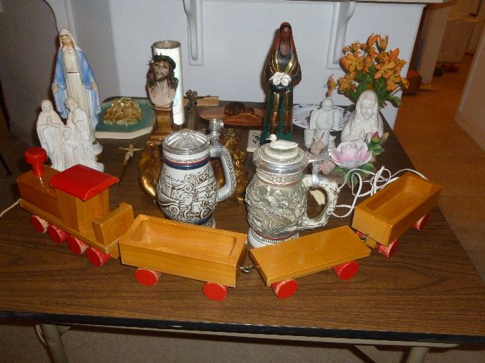 Religious Articles, Two Avon Tankards and Toy Train
