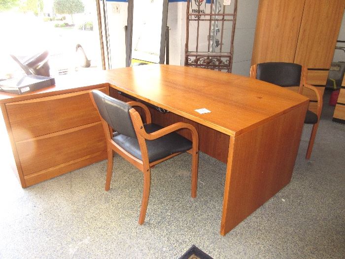 Home office desk and file cabinet, 2 chairs