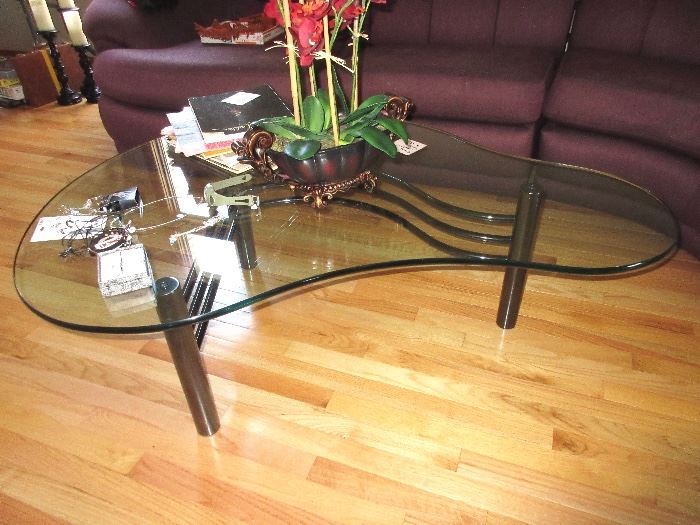 free form glass and chrome cocktail table