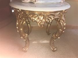 Marble Top Gold Base End Table 