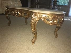 Awesome Marble Top Coffee Table with Gold Base. 