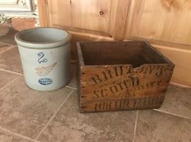 Red Wing Crock and Antique Scotch Box 