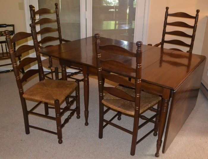 Ladder-back Rush-seated Chairs (2 arm), Gate-Legged, Drop Leaf table