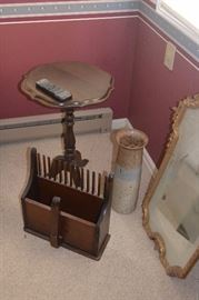 Magazine Rack (based on Cranberry Rake), Pedestal Table, Pottery, Mirrors