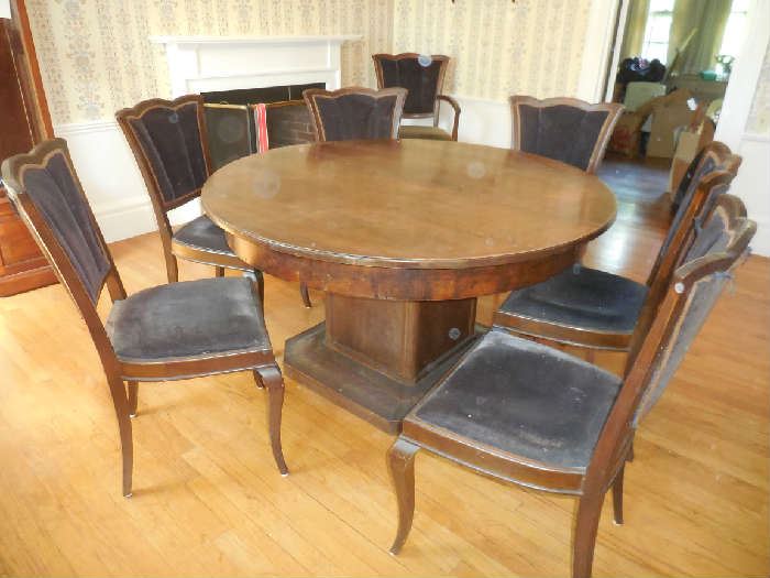 8 Chairs 6 side and 2 Arm  Antique Center Pedestal Table