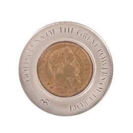 1869 France 20 Francs Gold Coin: An 1890 Switzerland 20 Francs Gold Coin. This coin has a weight of 6.452g.