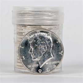 Collection of Uncirculated 1964 Silver Kennedy Half Dollars: A collection of uncirculated 1964 silver Kennedy half dollars. Composition 90% silver. Total weight 248.5 grams.