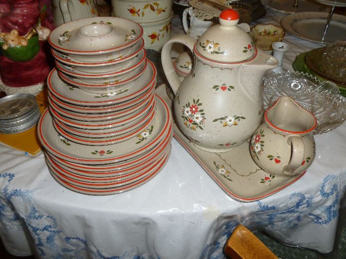 Breakfast Set with Egg Cups, Tea Pot, Sugar & Creamer and Tray