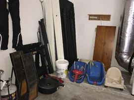 Twin box springs, twin bed rails, misc garage items 