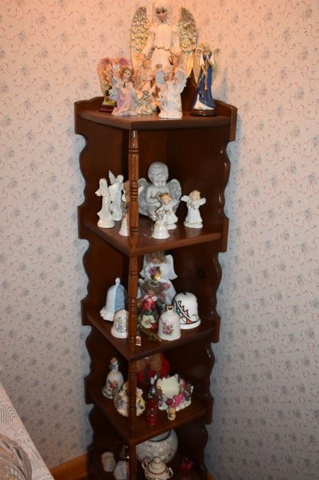 Corner "What-Not" Shelf loaded with Angel Figurines and Bells!